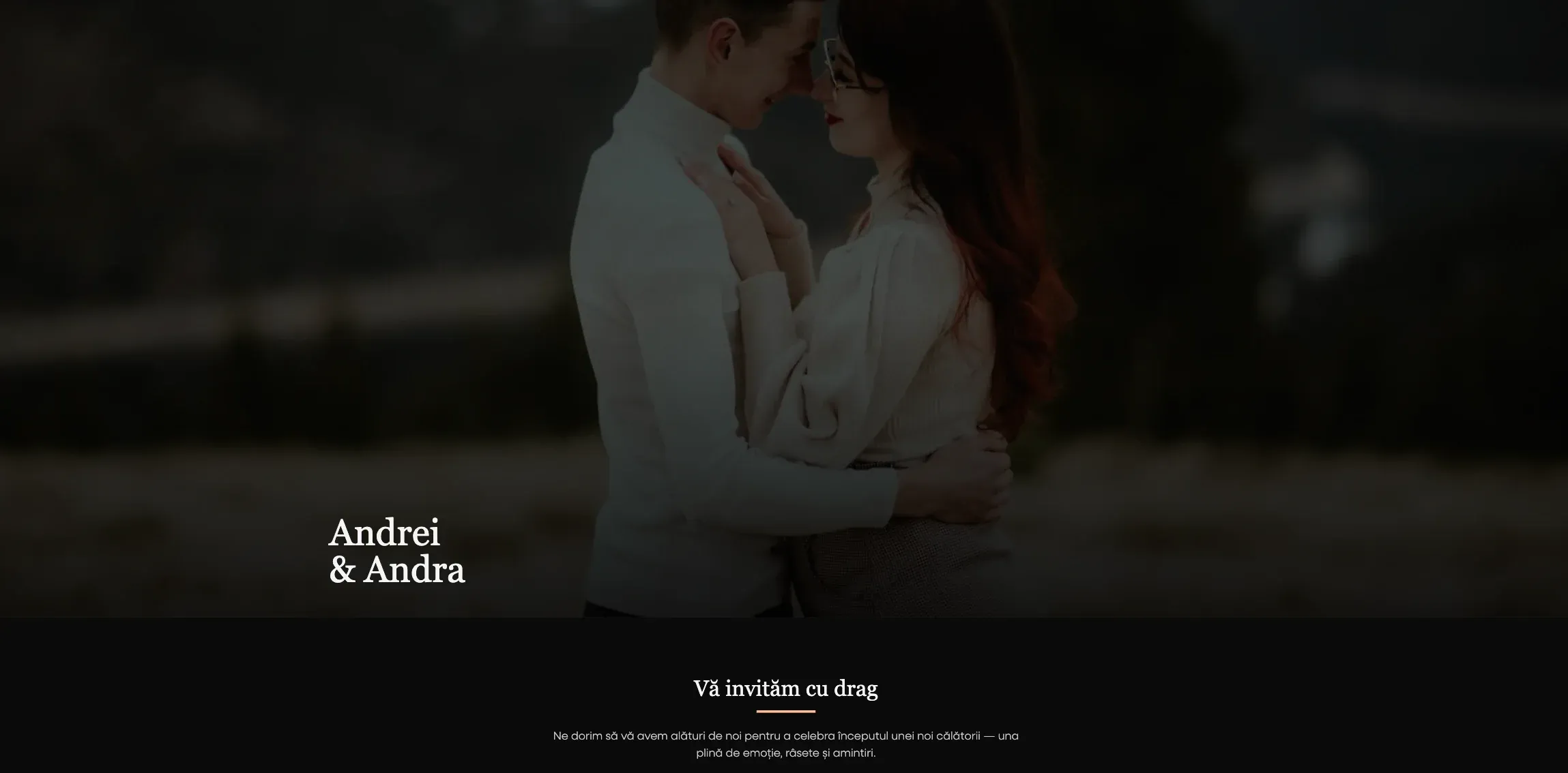 Model de invitație de nuntă digitală Editorial Contrast, pe fundal negru, în stil de revistă
