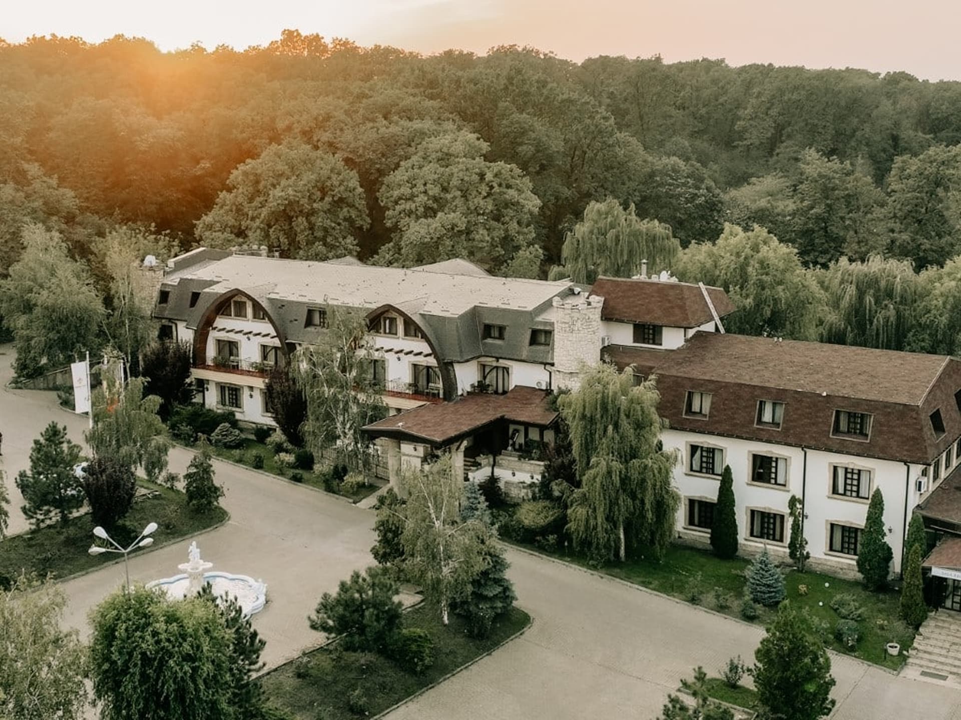 La Castel (Iași): complexul văzut de sus, înconjurat de pădure
