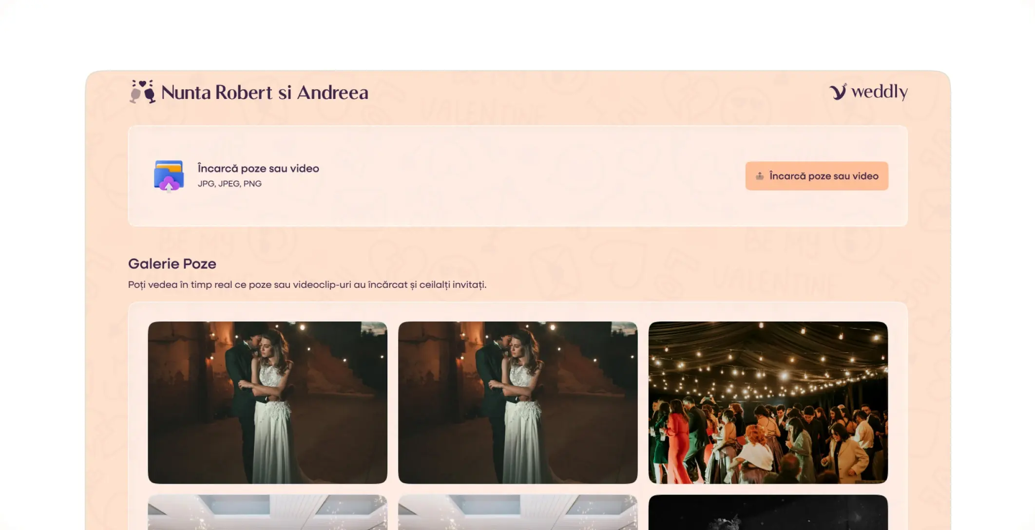 Galerie privată cu amintirile invitaților în Weddly