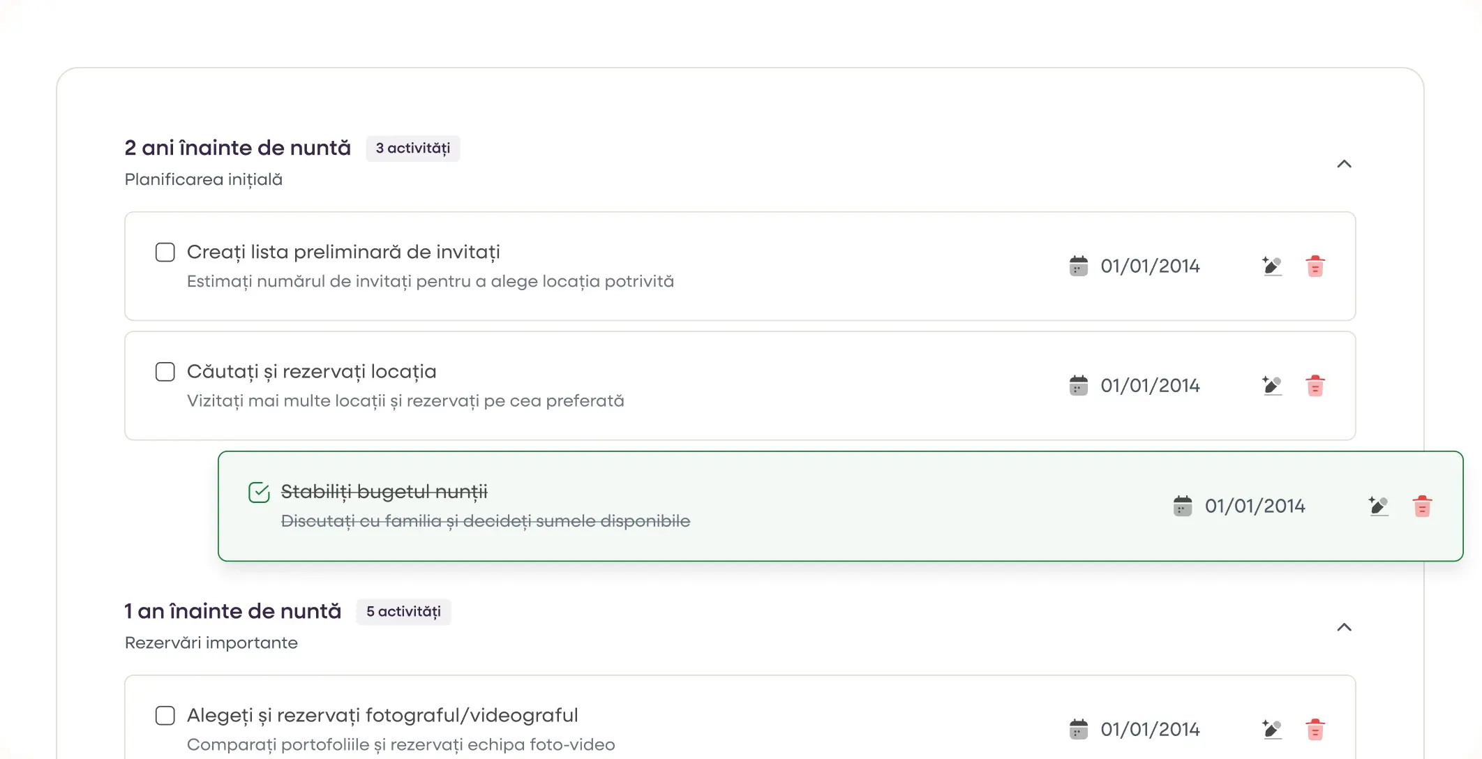 Checklist detaliat pentru nuntă în Weddly